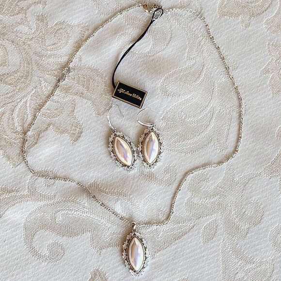 Marquise Faux Pearl Opalescent CZ Necklace & Earrings - Picture 3 of 9